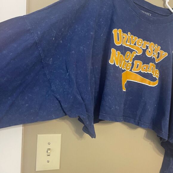 University of Notre Dame Navy Oversized Long Sleeve Bleach Dye Crop Top Medium - Picture 11 of 13